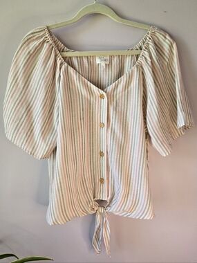 ​✨ Ava James | Striped Tie-Front Puff Sleeve Blouse large ✨